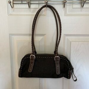 Small brown handbag, purse. PRESTON & YORK, 💯 cotton ~ vinyl trim EUC